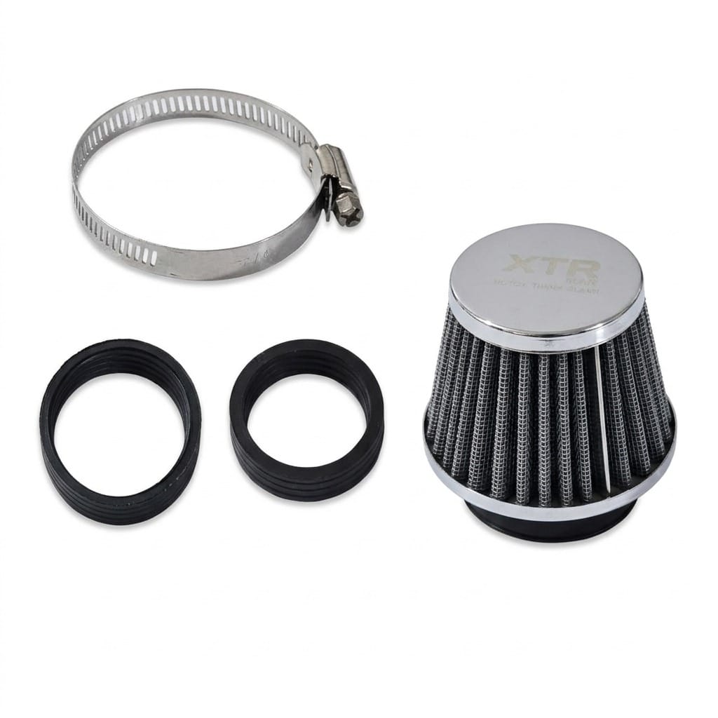 Filtro Aire Universal 35MM 42Mm 49MM Plateado Xtr Yamaha Dtk125 Dtk175 Trail Dte Calimatic Rx100 Rx115 Rx125 Rx135 Suzuki Ax100 Ts125 Ts185 Dr200 Honda Xl200 Tornado Xr250 Xl185