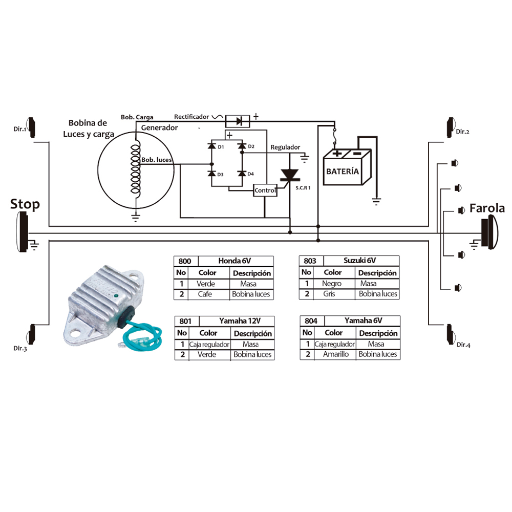 Regulador Corriente Alterna General 6V 1 Cable Yamaha Dtk 804