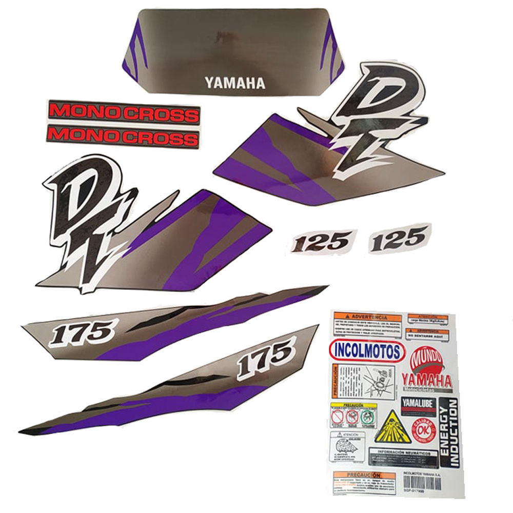 Calcomania Completa + Advertencias Yamaha Dtk125 Dtk175 Modelo 1997 1998 Col Morado