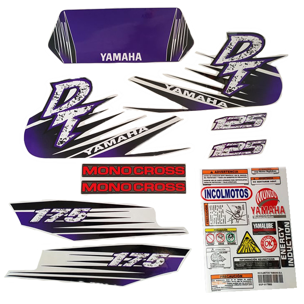 Calcomania Completa + Advertencias Yamaha Dtk125 Dtk175 Modelo Splahs Col Morado