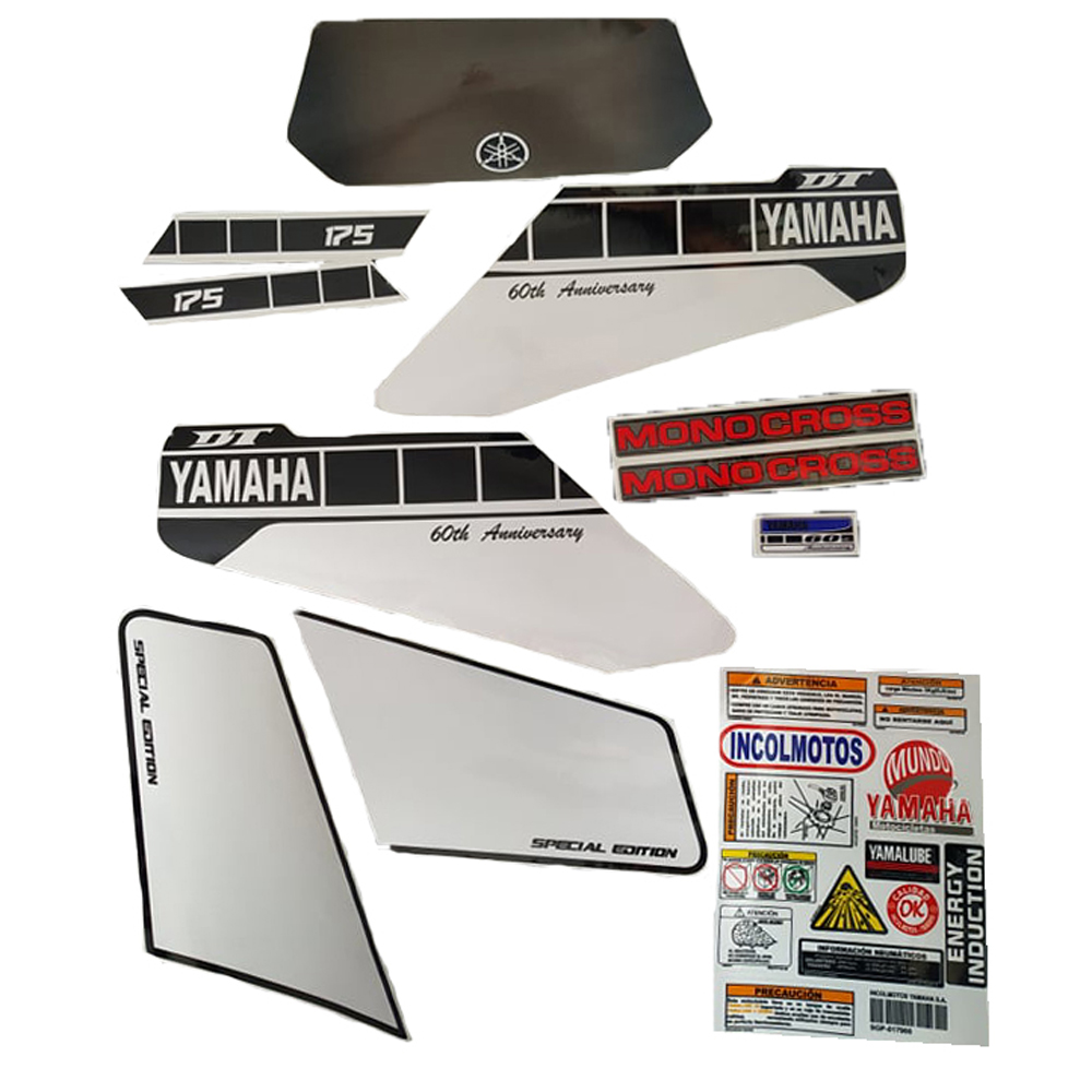 Calcomania Completa + Advertencias Yamaha Dtk125 Dtk175 Modelo 60Th Col Blanco