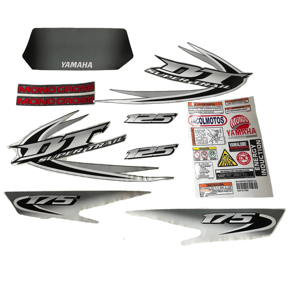 Calcomania Completa + Advertencias Yamaha Dtk125 Dtk175 Modelo 2004 Super Trail Col Gris