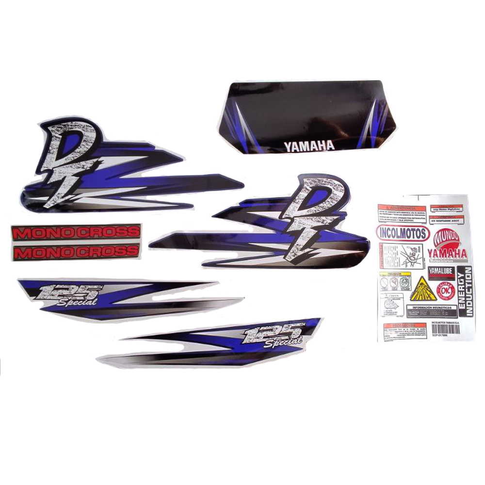Calcomania Completa + Advertencias Yamaha Dtk125 Dtk175 Modelo Pincelado Col Azul