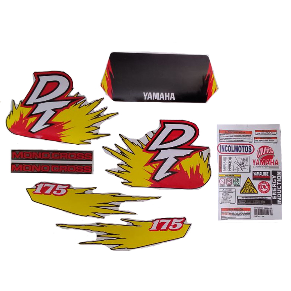 Calcomania Completa + Advertencias Yamaha Dtk125 Dtk175 Modelo Chispazo Col Rojo Negro