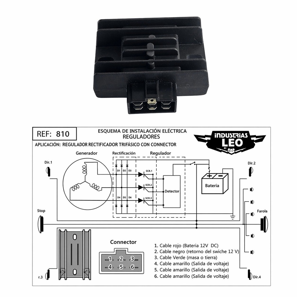 Regulador Rectificador 12V Trifasico Socket 6 Cables Universal Leo