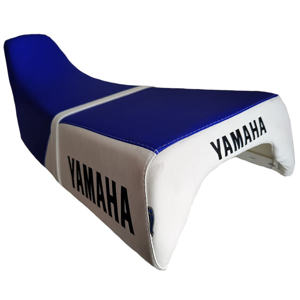 Sillin Montura Yamaha Dtk125 Dtk175 Bicolor Con Costura Base Plastica Sin Platinas Azul Blanco
