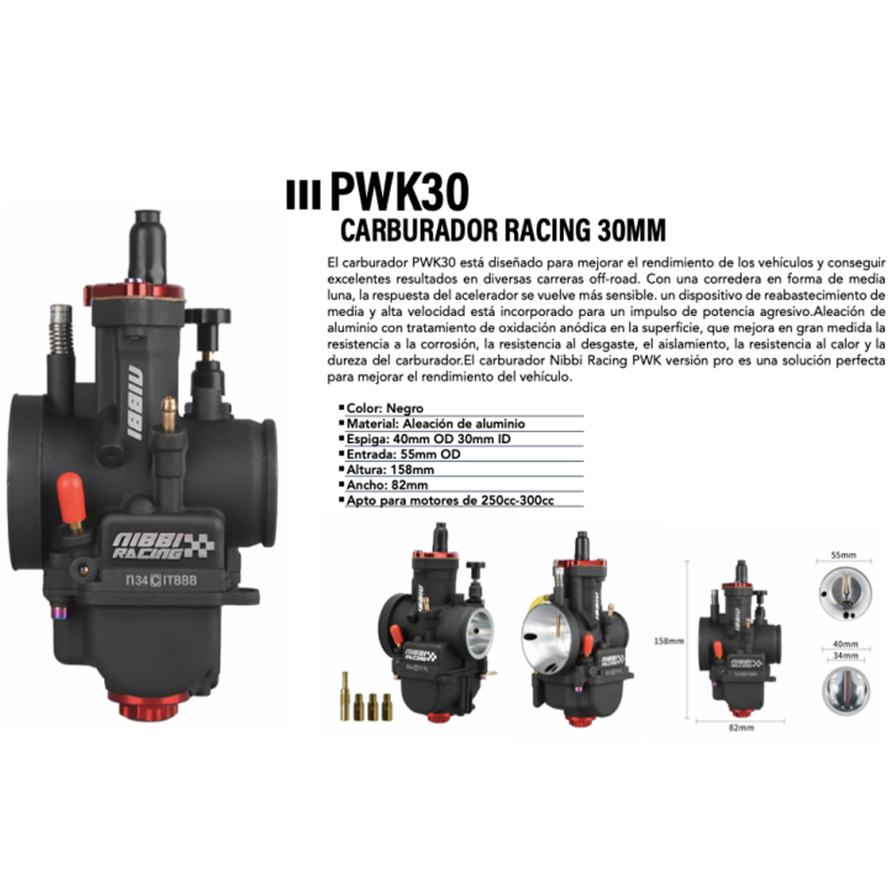Carburador Cortina Plana Yamaha Dtk125 Dtk175 Trail Dte Rx100 Rx115 Rx125 Rx135 Calimatic Suzuki Ax100 Ts125 Ts185 Dr200 Honda Xl200 Tornado Xr250 Motores 4 Tiempos Nibbi Pwk30Yj