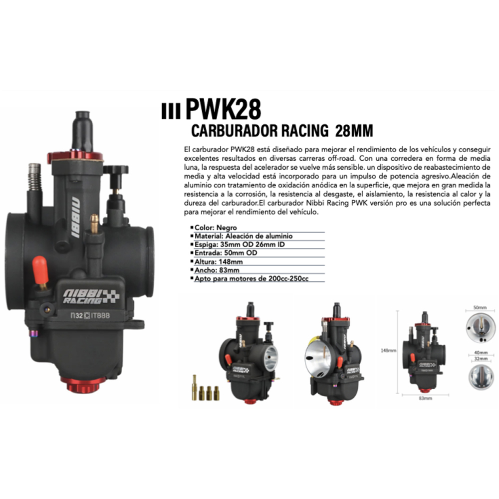 Carburador Cortina Plana Yamaha Dtk125 Dtk175 Trail Dte Rx100 Rx115 Rx125 Rx135 Calimatic Suzuki Ax100 Ts125 Ts185 Dr200 Honda Xl200 Tornado Xr250 Motores 4 Tiempos Nibbi Pwk28Yj