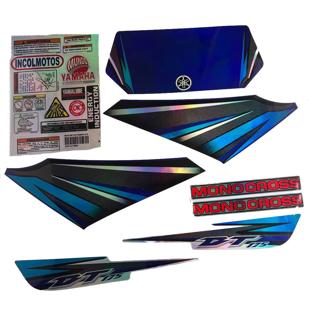 Calcomania Tornasol Completa + Advertencias Yamaha Dtk125 Dtk175 Modelo Nuevo Col Azul