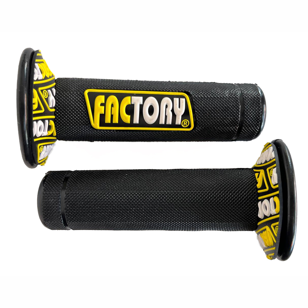 Manillar Grips Puños Tipo Protaper Letra Factory Amarillo Blanco Yamaha Dtk125 Dtk175 Dte Calimatic Trail Xtz125 Ybr125 Yb125 Rx100 Rx115 Suzuki Ax100 Ax4 Gixxer Ts125 Ts185 Dr200 Honda Xl200 Xr250 Tornado Xr190 FACTORY