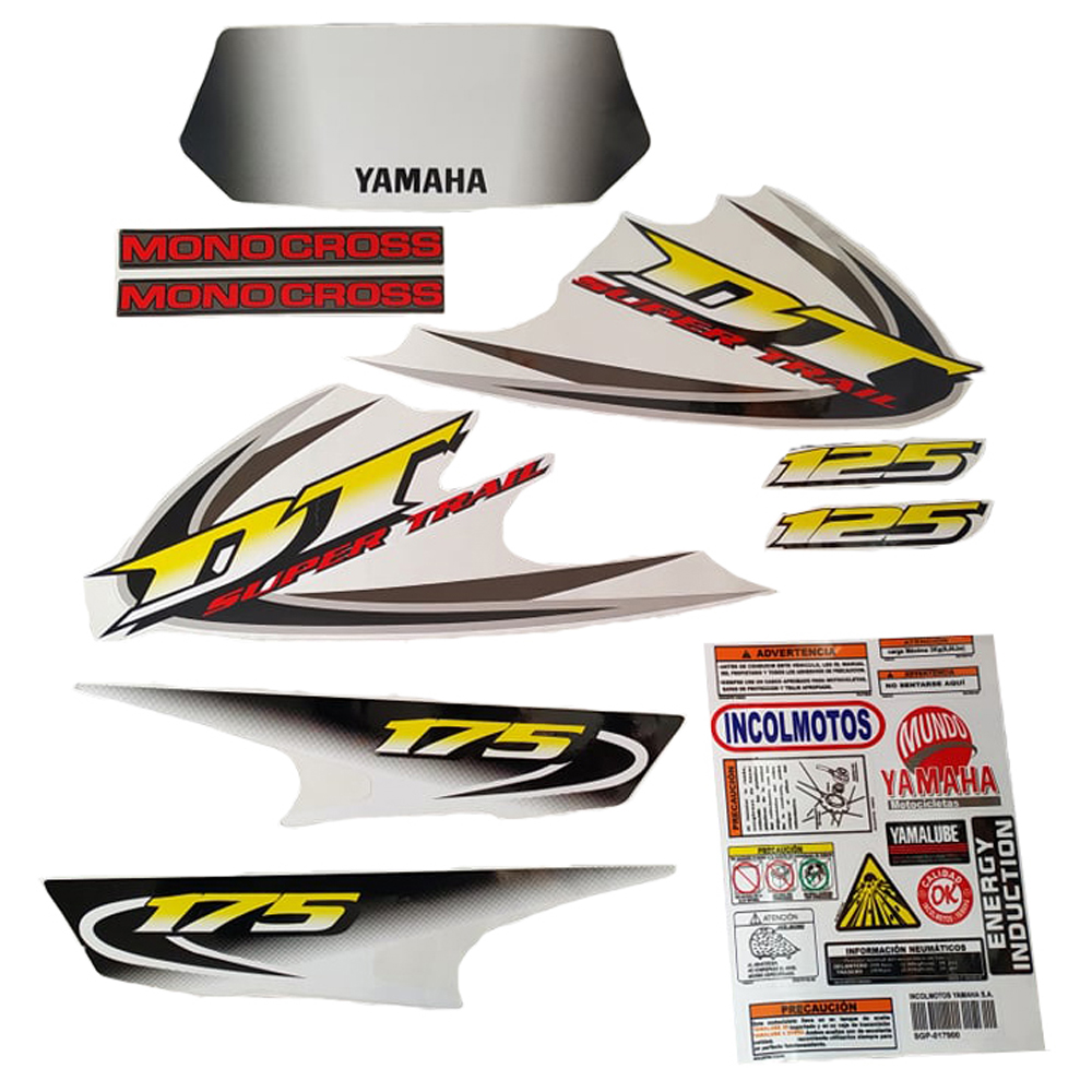 Calcomania Completa + Advertencias Yamaha Dtk125 Dtk175 Modelo 2004 Super Trail Col Amarillo