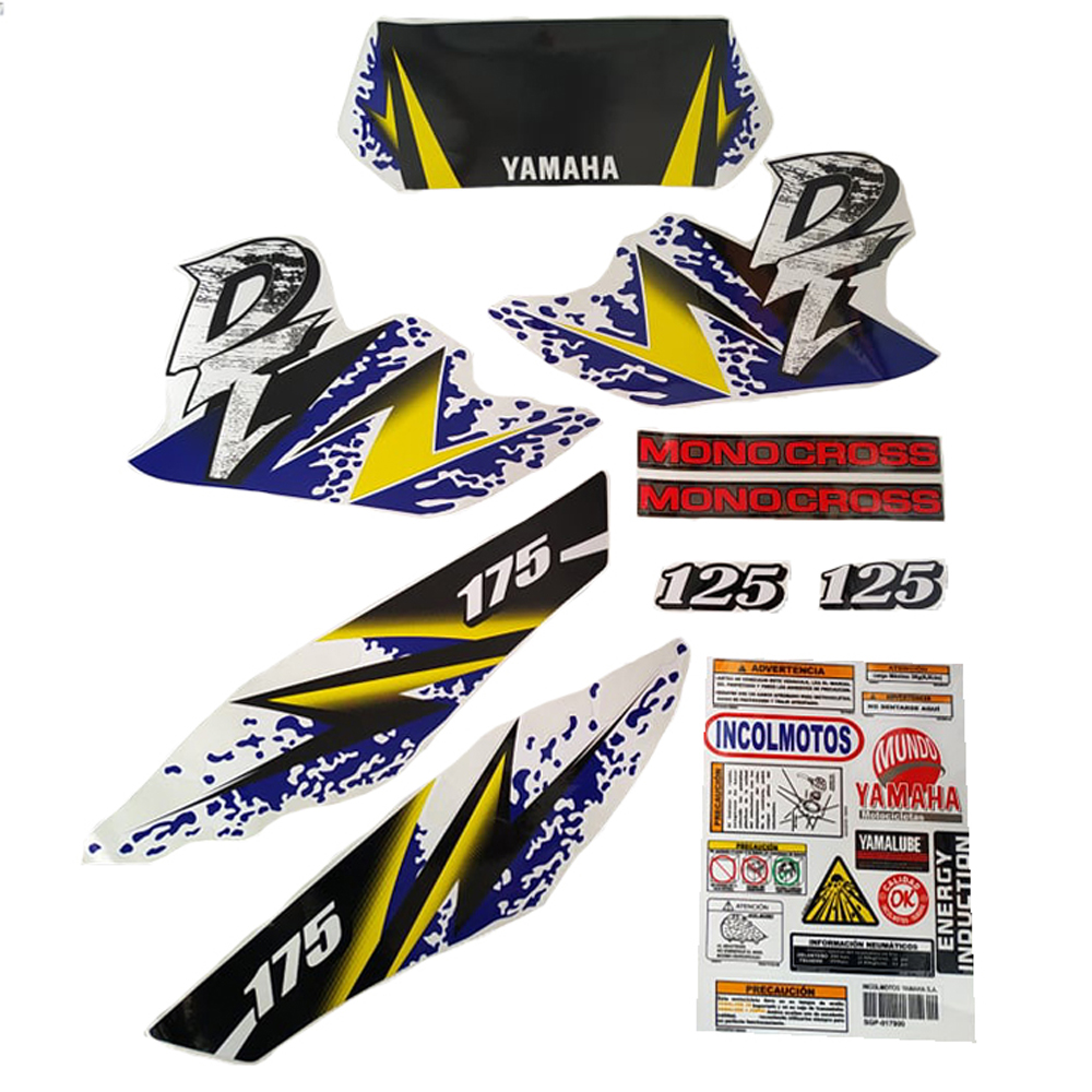Calcomania Completa + Advertencias Yamaha Dtk125 Dtk175 Modelo Faded Col Azul Amarillo