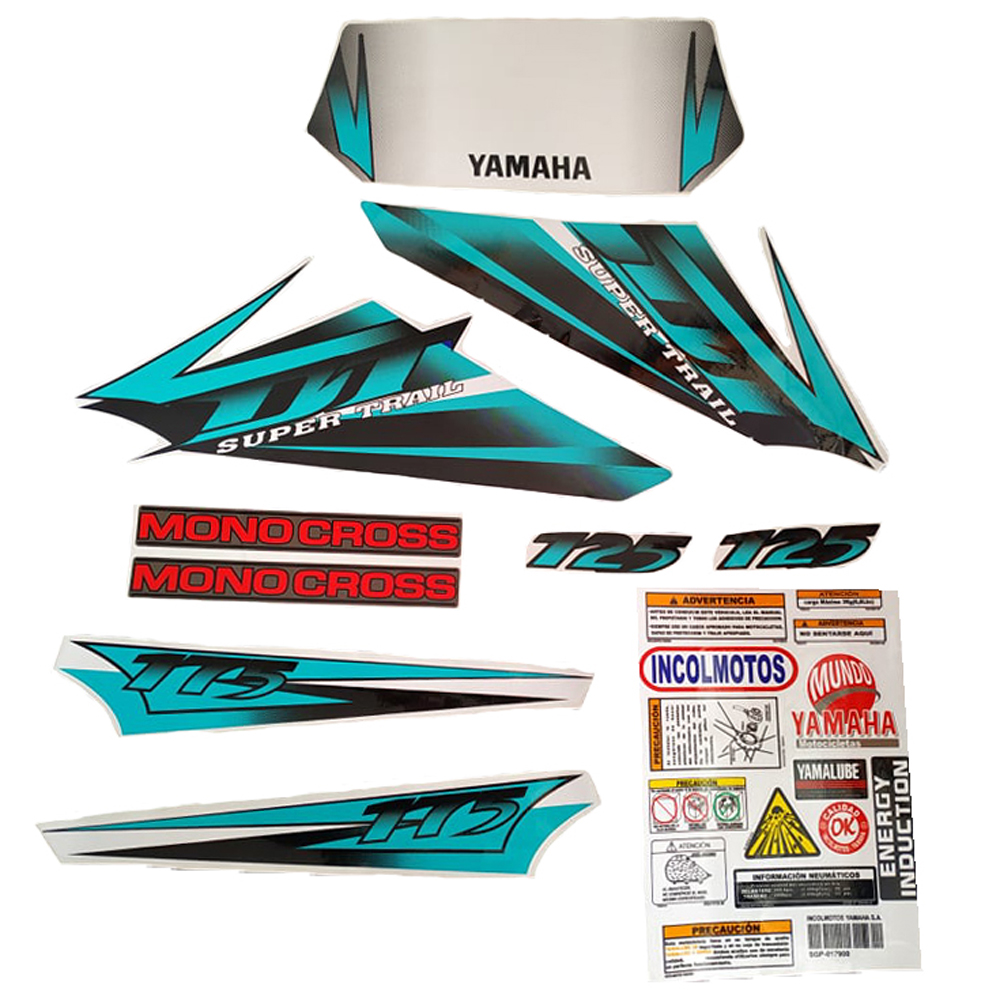 Calcomania Completa + Advertencias Yamaha Dtk125 Dtk175 Modelo 2017 Col Turquesa