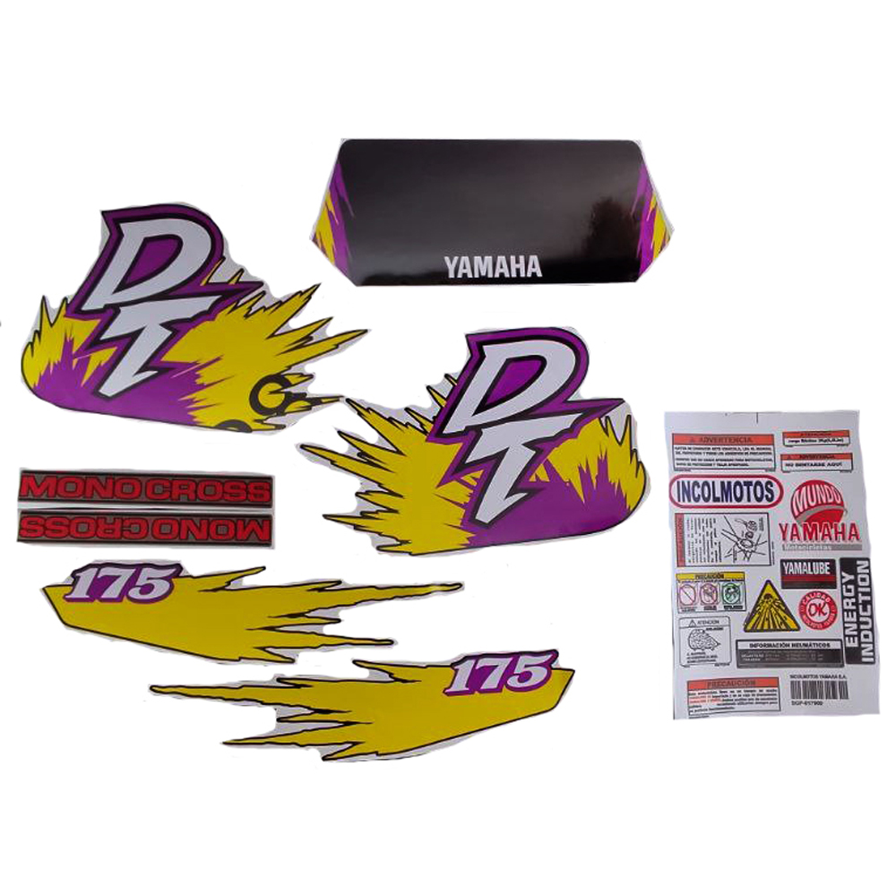 Calcomania Completa + Advertencias Yamaha Dtk125 Dtk175 Modelo Chispazo Col Morado