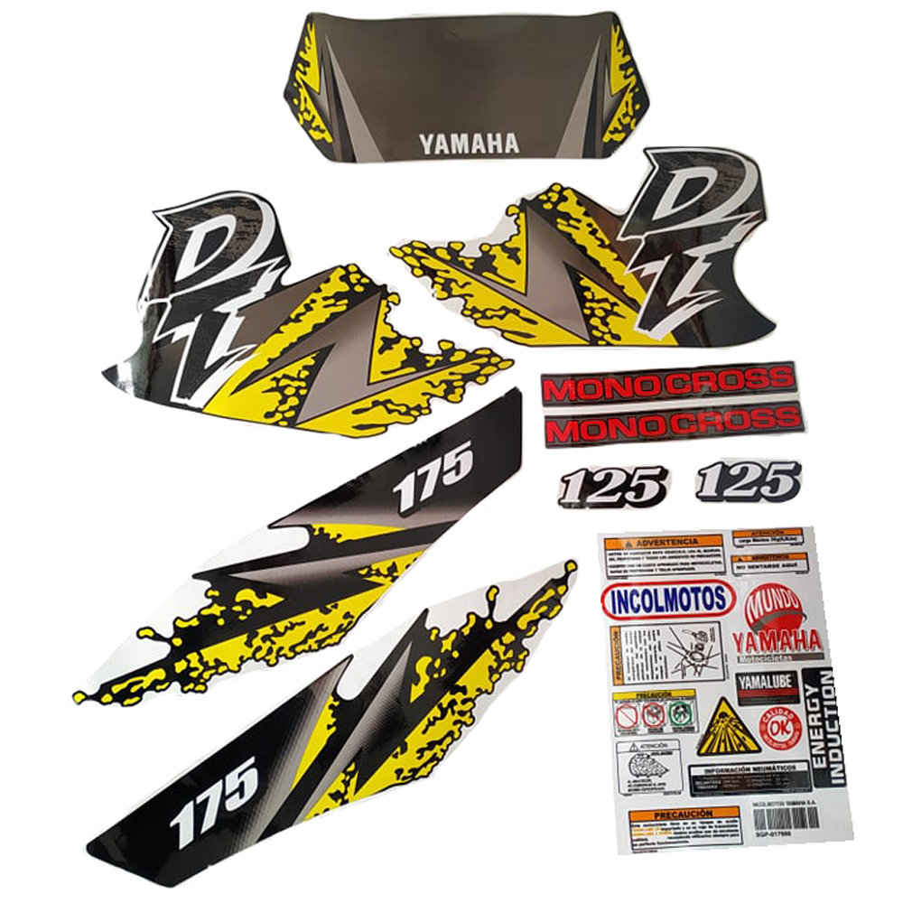 Calcomania Completa + Advertencias Yamaha Dtk125 Dtk175 Modelo Faded Col Amarillo Gris