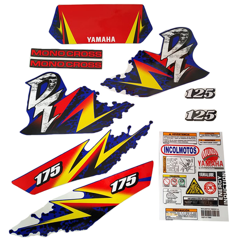 Calcomania Completa + Advertencias Yamaha Dtk125 Dtk175 Modelo Faded Col Rojo Amarillo