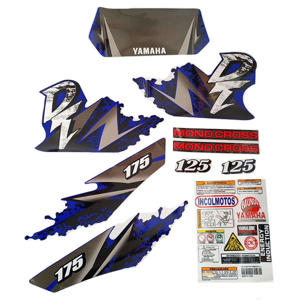 Calcomania Completa + Advertencias Yamaha Dtk125 Dtk175 Modelo Faded Col Azul