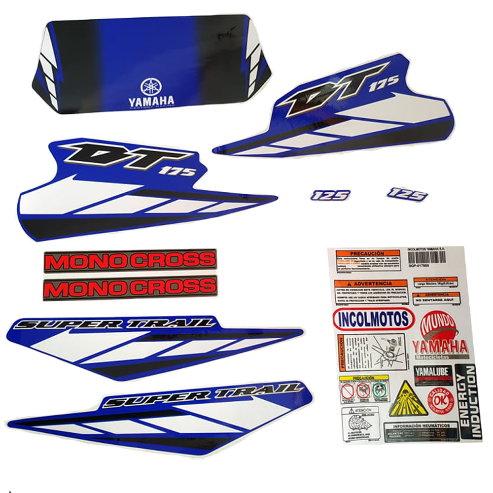 Calcomania Completa + Advertencias Yamaha Dtk125 Dtk175 Modelo Frame Col Azul
