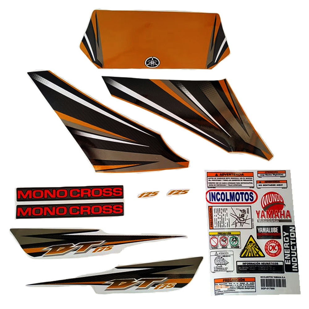 Calcomania Completa + Advertencias Yamaha Dtk125 Dtk175 Modelo Nuevo Col Naranja