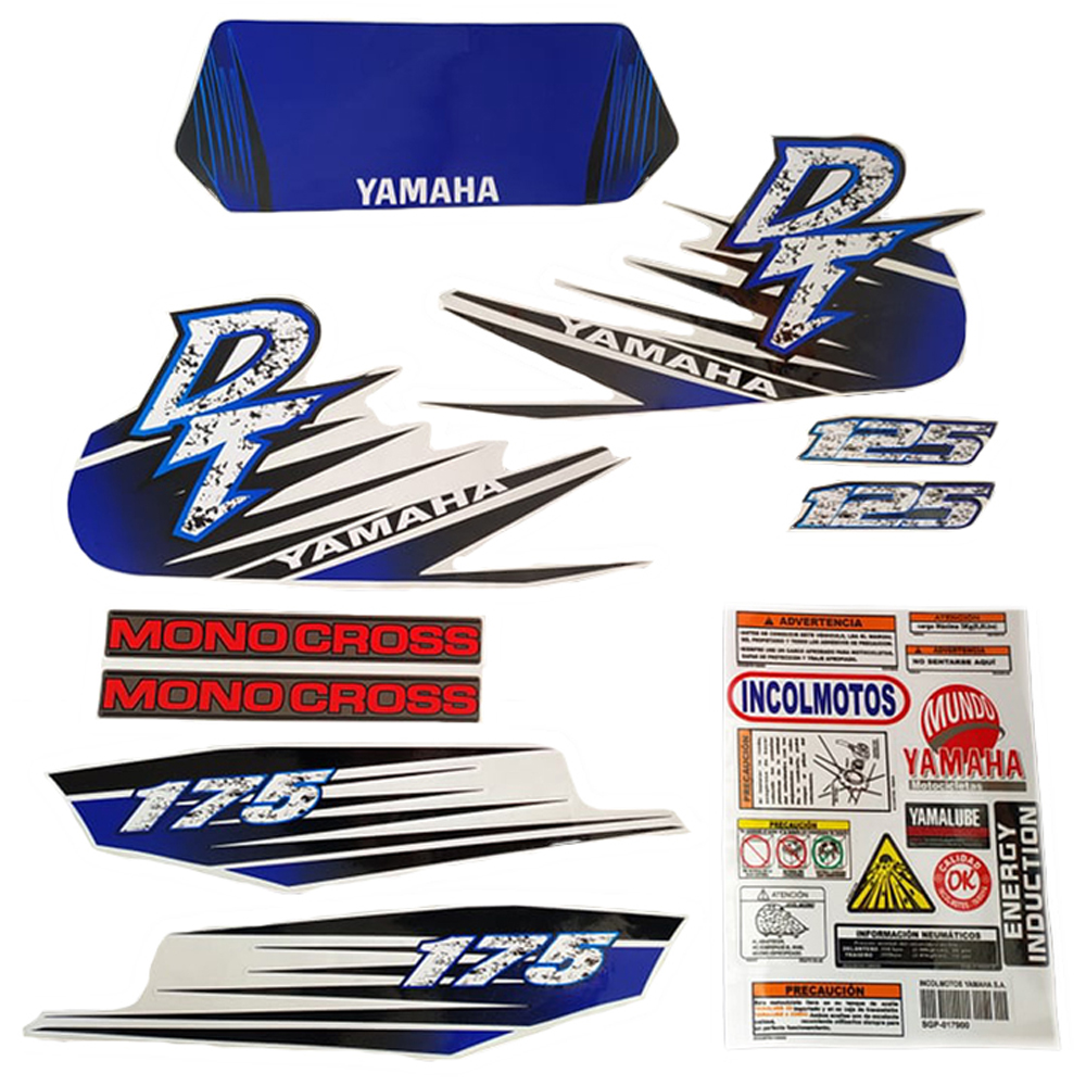 Calcomania Completa + Advertencias Yamaha Dtk125 Dtk175 Modelo Splahs Col Azul