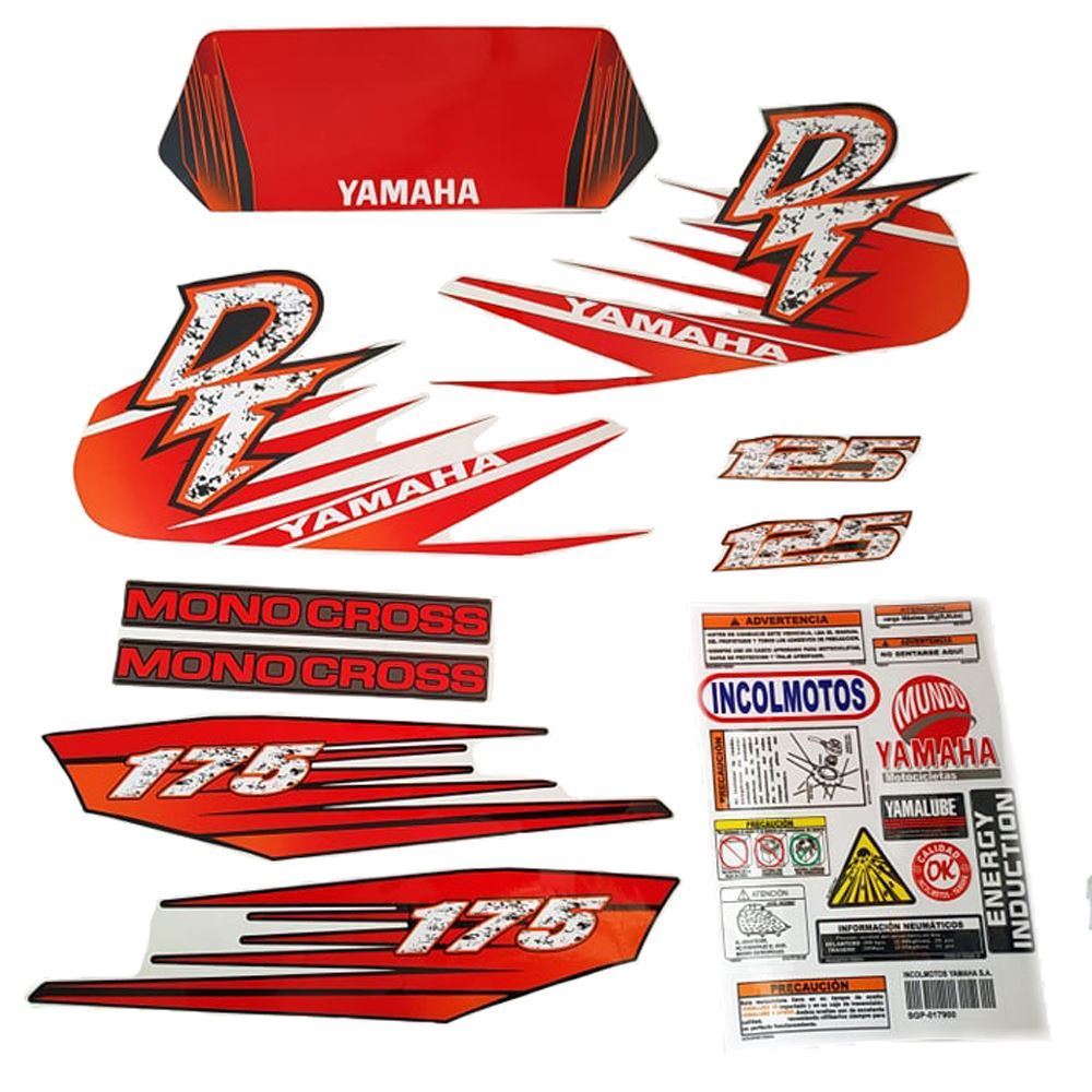 Calcomania Completa + Advertencias Yamaha Dtk125 Dtk175 Modelo Splahs Col Rojo