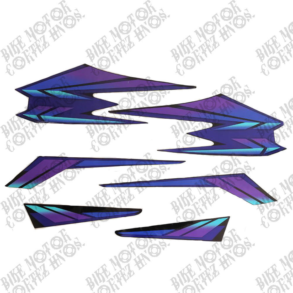 Calcomania Completa + Advertencias Yamaha Rx100 Rx115 Rx125 Rx135 King Col Azul Purpura Holografico