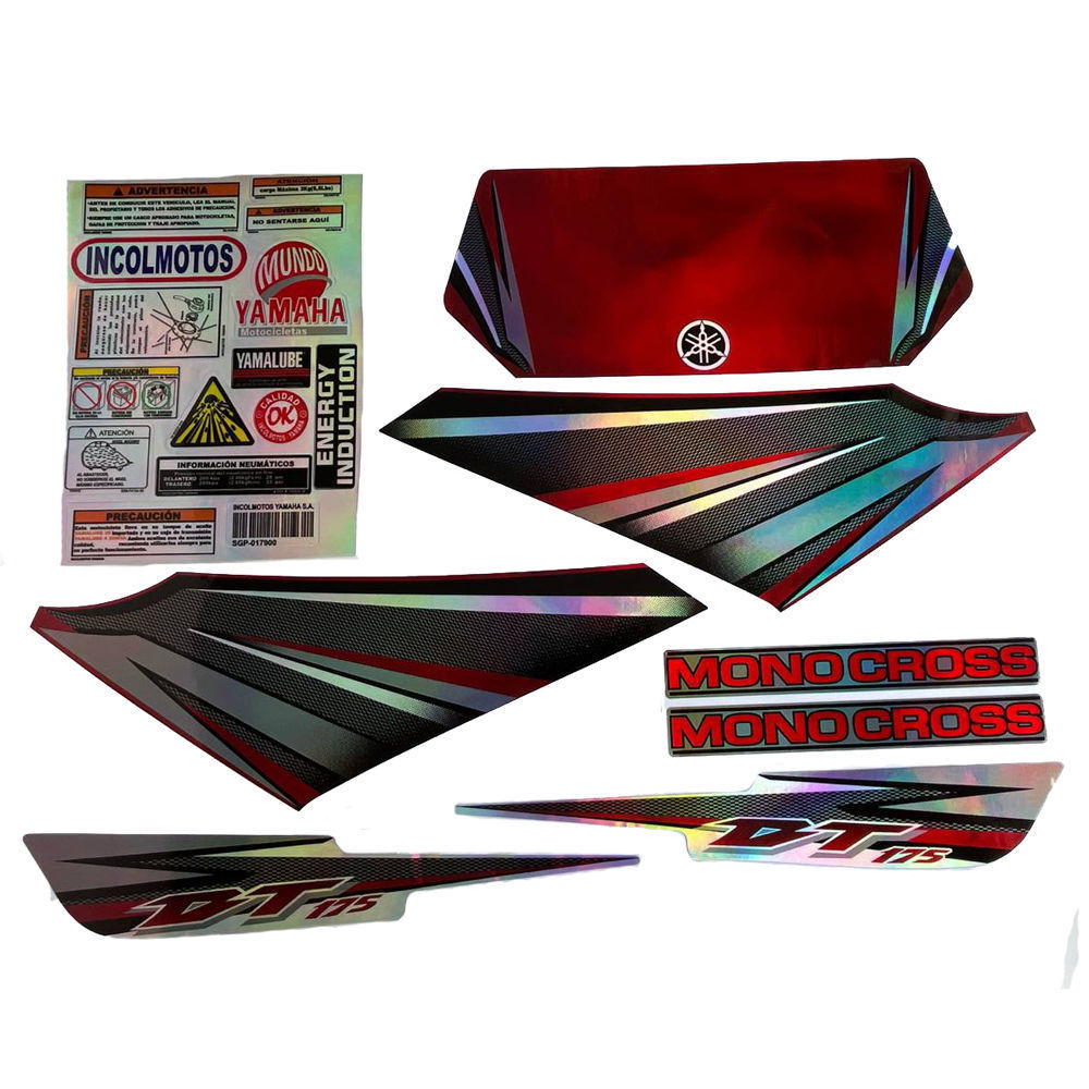 Calcomania Tornasol Completa + Advertencias Yamaha Dtk125 Dtk175 Modelo Nuevo Col Rojo