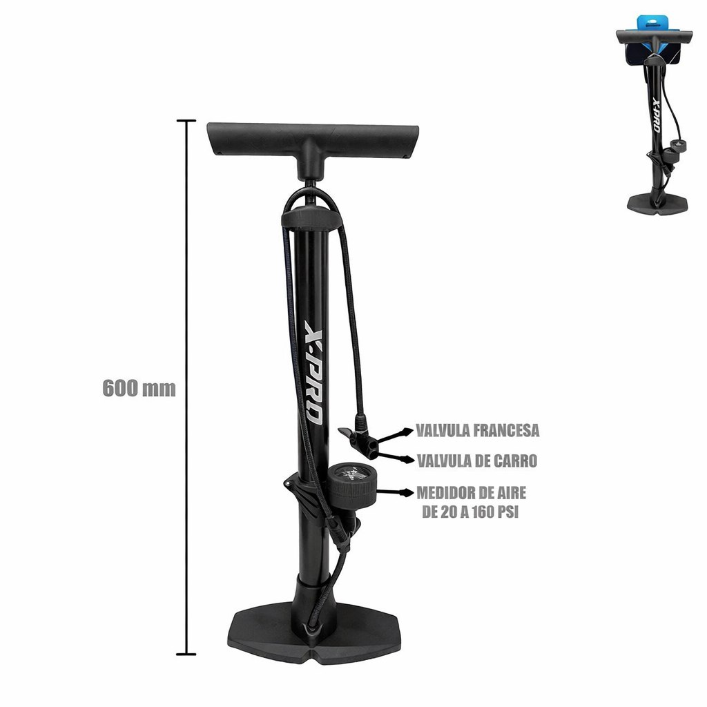 Inflador Con Medidor 38X600 X-Pro Mtb Bmx Honda Crf230 Xr250 XR150 Tornado Bross Suzuki Ax100 Gn125 Ts125 Ts185 Dr200 Gs125 Ax4 Yamaha Dte Calimatic Trail Rx100 Rx115 Rx135 Dtk Xtz Yb125 Ybr125 Axxo Daytona Dukare Igm Loncin Motoruno Ranger Shineray Shm Sukida Thunder Tuko Tundra Z1