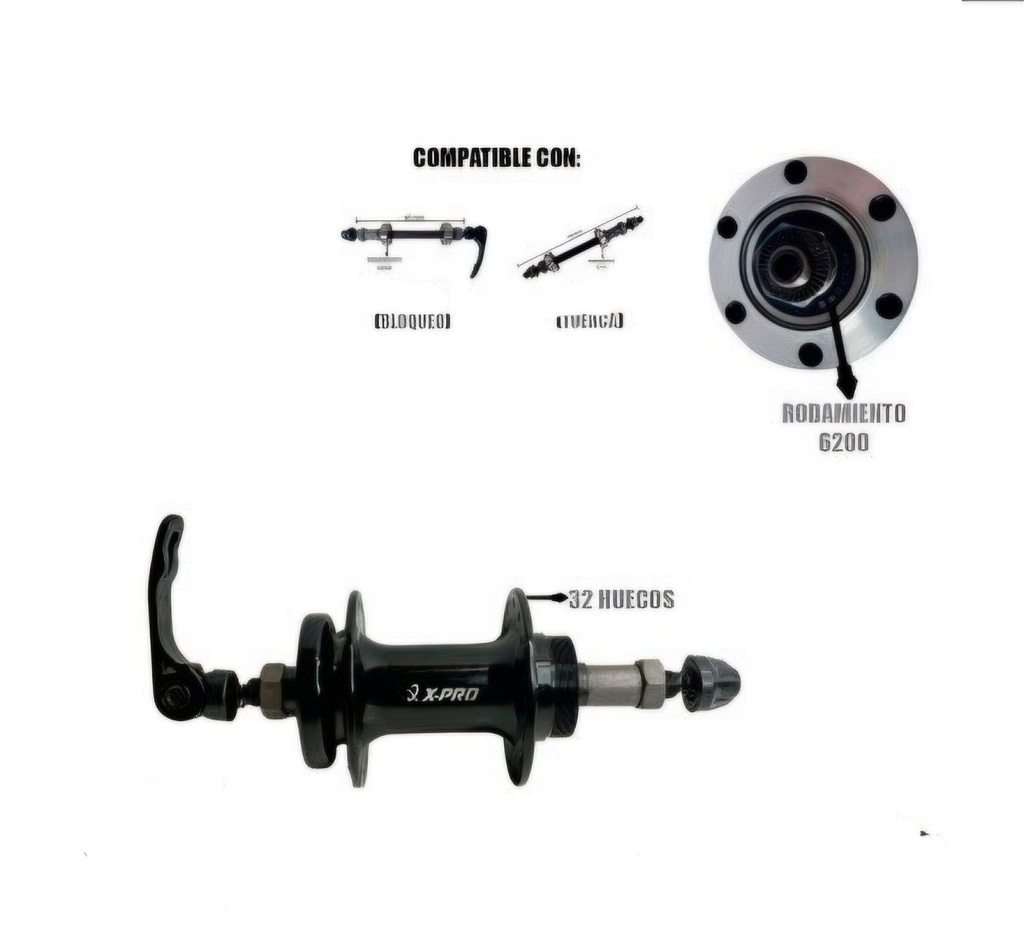 Manzana Posterior 32H Aluminio Sellada Negro Freno Disco