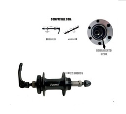 [B-0592] Manzana Posterior 32H Aluminio Sellada Negro Freno Disco